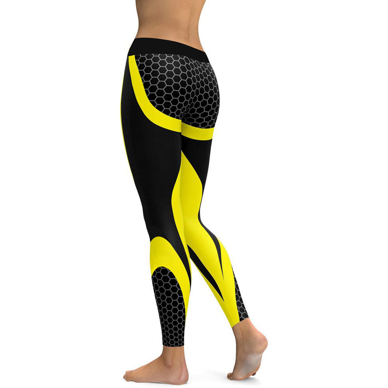 Geometric Honeycomb Digital Printing Pants, Yoga Pants, Sports Pants, High Elastic Bottompants